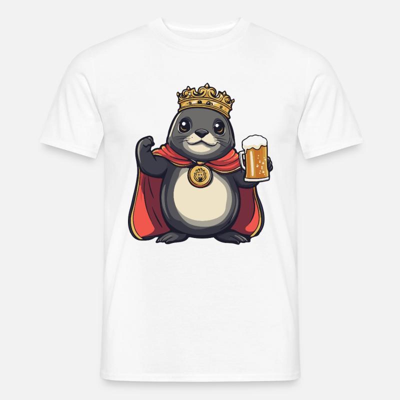Robbe Tier Bier Lustig - Männer T-Shirt - Weiß