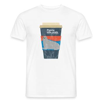 Le plastique tue les phoques sur la chemise écologique de l'océan - T-shirt homme - blanc - Devant - AI Model Male 178 dark (178cm)