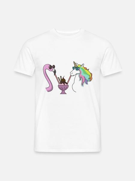 Flamingo Einhorn Eisbecher Geschenk Sommer Eis - Männer T-Shirt - Weiß