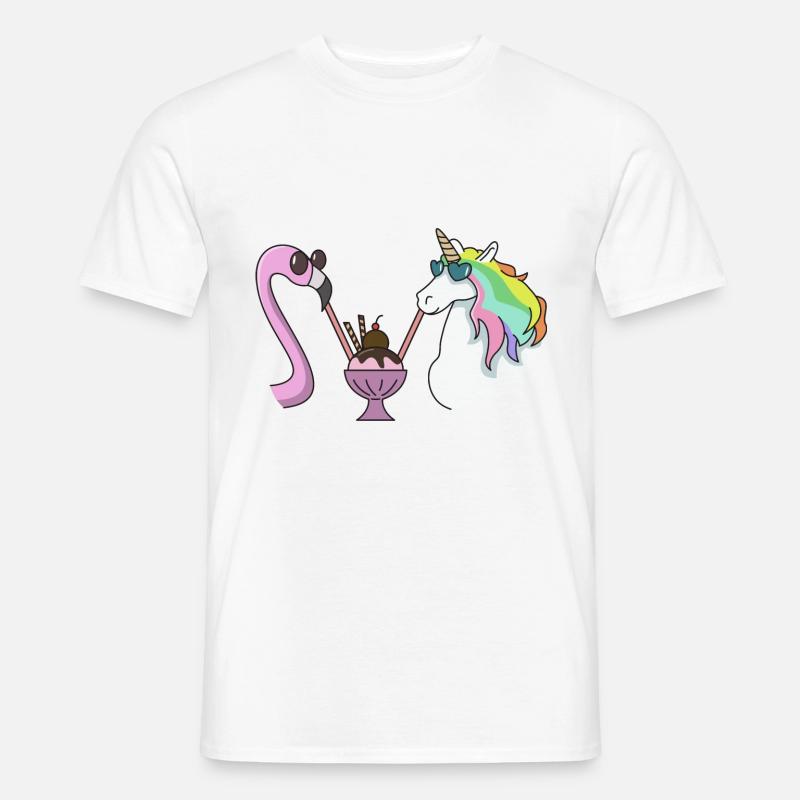 Flamingo Einhorn Eisbecher Geschenk Sommer Eis - Männer T-Shirt - Weiß