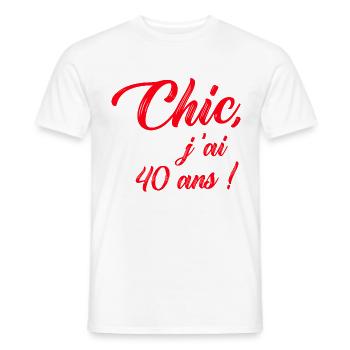 anniversaire chic j'ai 40 ans ! rouge - T-shirt homme - blanc - Devant - AI Model Male 178 dark (178cm)