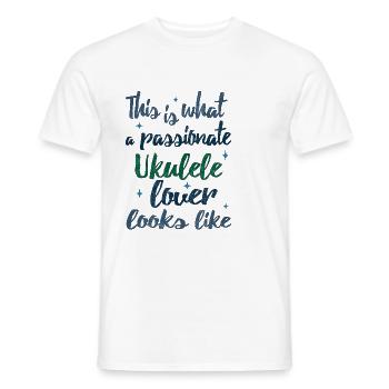 This is what a passionate ukulele lover looks like - Men's T-Shirt - white - Front - AI Model Male 178 dark (178cm)