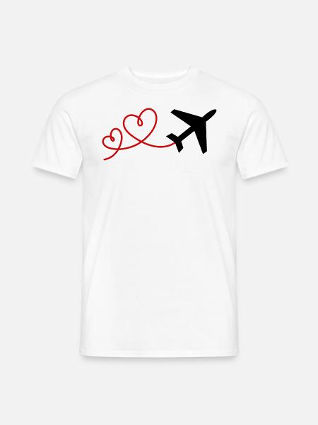 Flieger mit Herz Urlaub Fliegen Reisen Flugzeug - Männer T-Shirt - Weiß