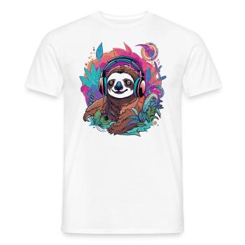 DJ Sloth Minimal Music Lover Electronic Music - Men's T-Shirt - white - Front - AI Model Male 178 dark (178cm)