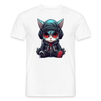Drum And Bass Cyberpunk Dj Cat Raver - Men's T-Shirt - white - Front - AI Model Male 178 dark (178cm)