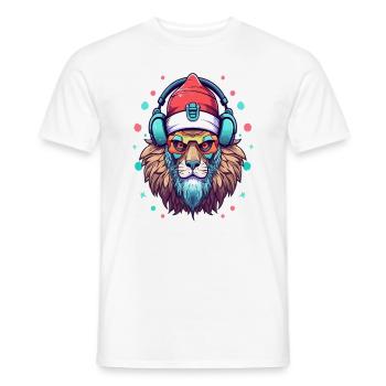 Winter Drum and Bass Rave Christmas Lion DJ - Men's T-Shirt - white - Front - AI Model Male 178 dark (178cm)