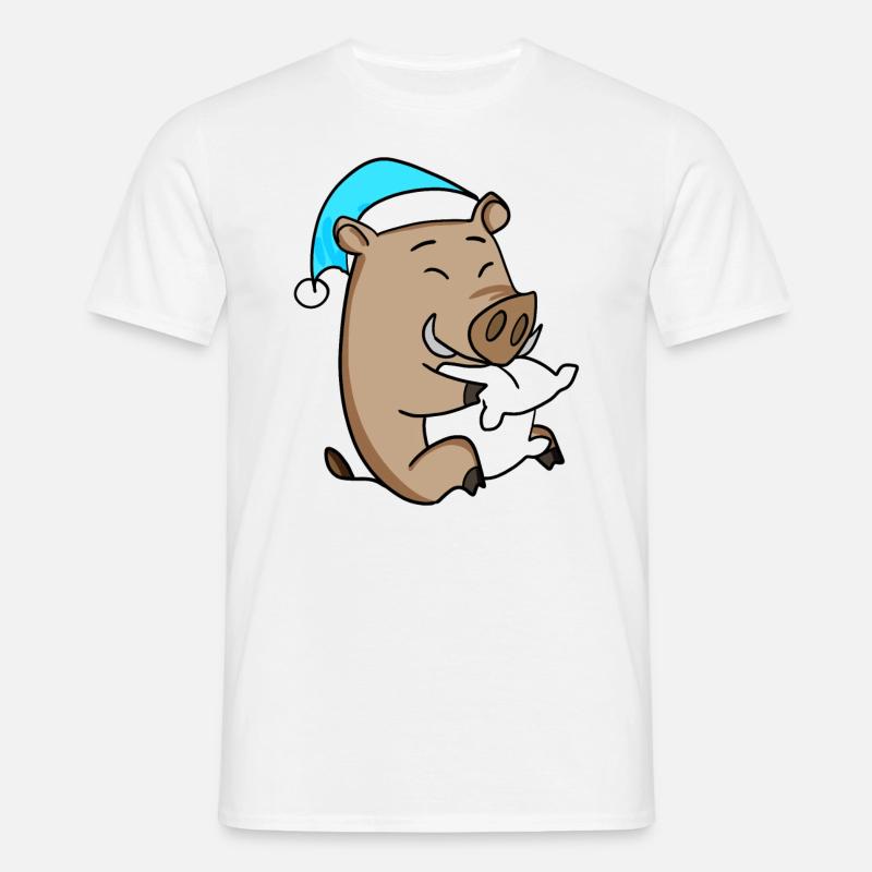 Cinghiale con cuscino e cuffia assonnata - Maglietta da uomo - bianco
