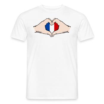 France Forme Coeur avec Mains - T-shirt homme - blanc - Devant - AI Model Male 178 dark (178cm)