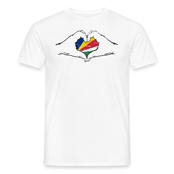 Drapeau des Seychelles en forme de coeur utilisé - T-shirt homme - blanc - Devant - AI Model Male 178 dark (178cm)