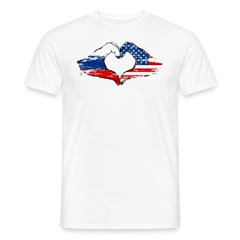 Forme de coeur Russie USA avec mains utilisées - T-shirt homme - blanc - Devant - AI Model Male 178 dark (178cm)