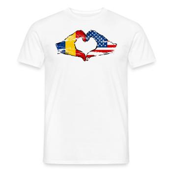 Romania USA heart shape with hands used - Men's T-Shirt - white - Front - AI Model Male 178 dark (178cm)