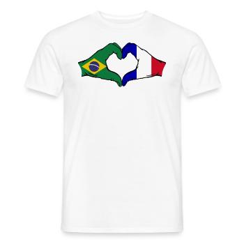 Brazil France Flag Hands Heart Shape - Men's T-Shirt - white - Front - AI Model Male 178 dark (178cm)