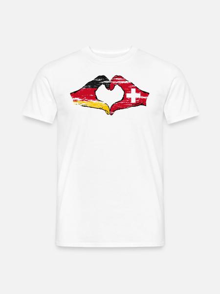 Deutschland Schweiz Flagge Hände Herzform used - Männer T-Shirt - Weiß