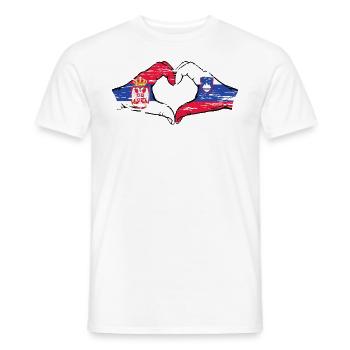 Serbie Slovénie drapeau mains forme coeur utilisé - T-shirt homme - blanc - Devant - AI Model Male 178 dark (178cm)