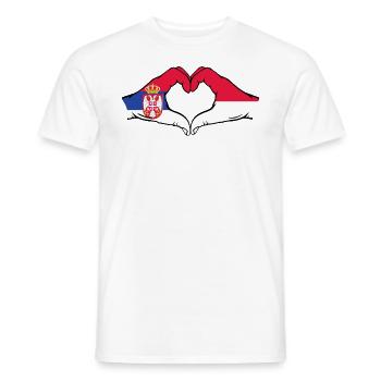 Serbie Indonésie Drapeau Mains Coeur - T-shirt homme - blanc - Devant - AI Model Male 178 dark (178cm)