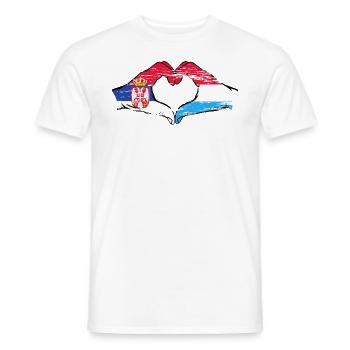 Aiguilles du drapeau de la Serbie Luxembourg en forme de coeur utilisé - T-shirt homme - blanc - Devant - AI Model Male 178 dark (178cm)