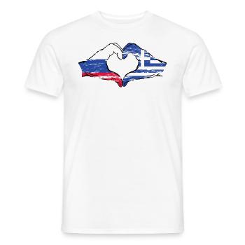 Russland Griechenland Flagge Hände Herzform used - Männer T-Shirt - Weiß - Vorne - AI Model Male 178 dark (178cm)