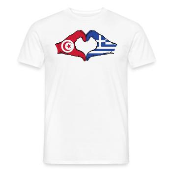 Tunisia Greece Flag Hands Heart Shape - Men's T-Shirt - white - Front - AI Model Male 178 dark (178cm)