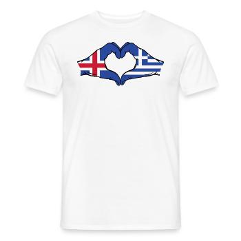 Iceland Greece Flag Hands Heart Shape - Men's T-Shirt - white - Front - AI Model Male 178 dark (178cm)