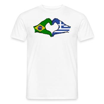 Brésil Grèce Drapeau Mains Coeur Forme - T-shirt homme - blanc - Devant - AI Model Male 178 dark (178cm)