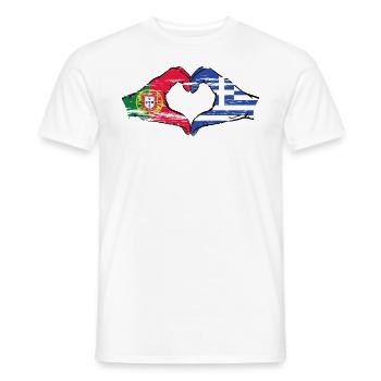 Portugal Grèce Drapeau Mains Coeur Forme Utilisé - T-shirt homme - blanc - Devant - AI Model Male 178 dark (178cm)