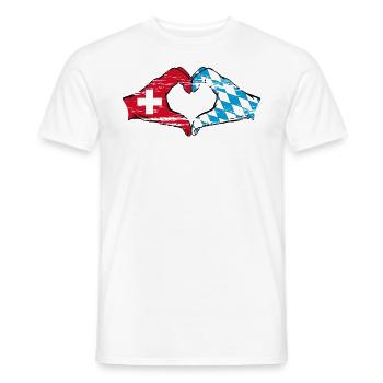 Switzerland Bavaria Flag Hands Heart Shape Used - Men's T-Shirt - white - Front - AI Model Male 178 dark (178cm)