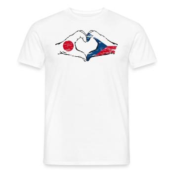 Drapeau du Japon et de la République tchèque en forme de coeur utilisé - T-shirt homme - blanc - Devant - AI Model Male 178 dark (178cm)