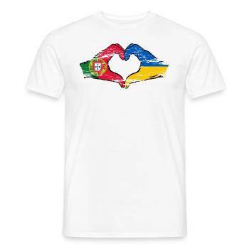 Portugal Ukraine Drapeau Coeur Forme Utilisé - T-shirt homme - blanc - Devant - AI Model Male 178 dark (178cm)