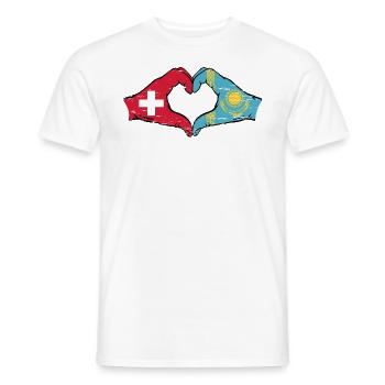 Suisse Kazakhstan Drapeau Mains Coeur Forme Utilisé - T-shirt homme - blanc - Devant - AI Model Male 178 dark (178cm)