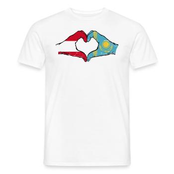 Austria Kazakhstan Flag Hands Heart Shape Used - Men's T-Shirt - white - Front - AI Model Male 178 dark (178cm)