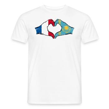 France Kazakhstan Drapeau Mains Coeur Forme Utilisé - T-shirt homme - blanc - Devant - AI Model Male 178 dark (178cm)
