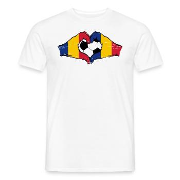 Rumänien Fußball Flagge Hände Herzform used - Männer T-Shirt - Weiß - Vorne - AI Model Male 178 dark (178cm)
