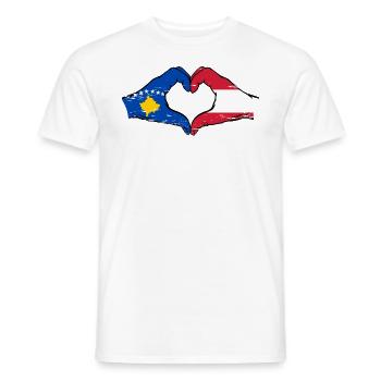 Kosovo Austria Flag Hands Heart Shape Used - Men's T-Shirt - white - Front - AI Model Male 178 dark (178cm)