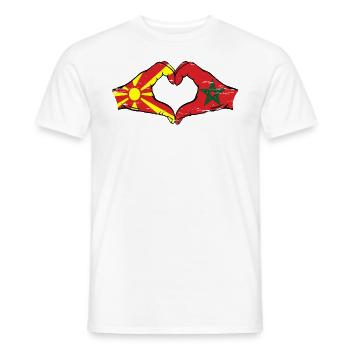 Macedonia Morocco flag hands heart shape used - Men's T-Shirt - white - Front - AI Model Male 178 dark (178cm)
