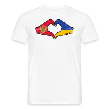 Montenegro Ukraine Flagge Hände Herzform used - Männer T-Shirt - Weiß - Vorne - AI Model Male 178 dark (178cm)