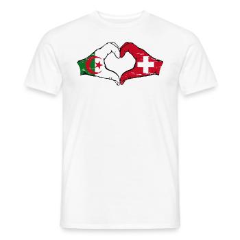 Algérie Suisse drapeau mains forme de coeur utilisé - T-shirt homme - blanc - Devant - AI Model Male 178 dark (178cm)