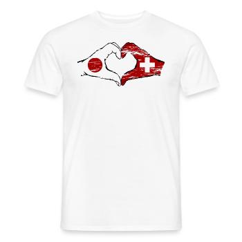 Japan Switzerland hands heart shape used - Men's T-Shirt - white - Front - AI Model Male 178 dark (178cm)