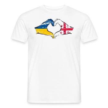 Ukraine Georgien Flagge Hände Herzform used - Männer T-Shirt - Weiß - Vorne - AI Model Male 178 dark (178cm)