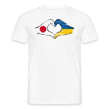 Japan Ukraine Flag Hands Heart Shape Used - Men's T-Shirt - white - Front - AI Model Male 178 dark (178cm)