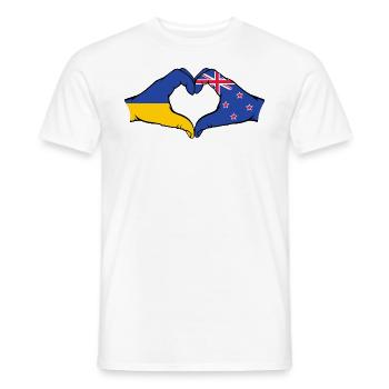 Ukraine New Zealand Flag Hands Heart Shape - Men's T-Shirt - white - Front - AI Model Male 178 dark (178cm)