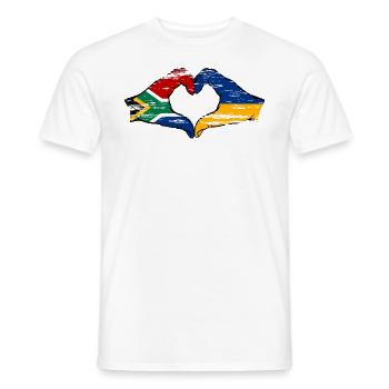 Südafrika Ukraine Flagge Hände Herzform used - Männer T-Shirt - Weiß - Vorne - AI Model Male 178 dark (178cm)