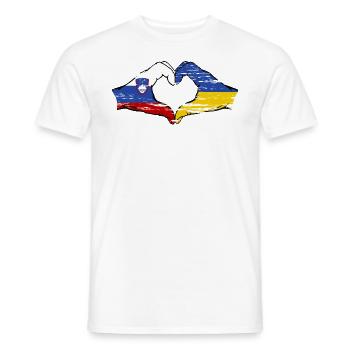 Slovenia Ukraine flag hands heart shape used - Men's T-Shirt - white - Front - AI Model Male 178 dark (178cm)