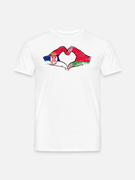Serbien Belarus Flagge Hände Herzform used - Männer T-Shirt - Weiß