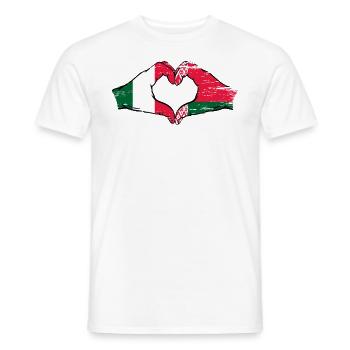 Italy Belarus Flag Hands Heart Shape Used - Men's T-Shirt - white - Front - AI Model Male 178 dark (178cm)