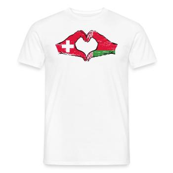 Suiza Bielorrusia Bandera Manos Forma de Corazón Usado - Camiseta hombre - blanco - delante - AI Model Male 178 dark (178cm)