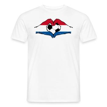 Drapeau de football hollandais mains forme de coeur utilisé - T-shirt homme - blanc - Devant - AI Model Male 178 dark (178cm)