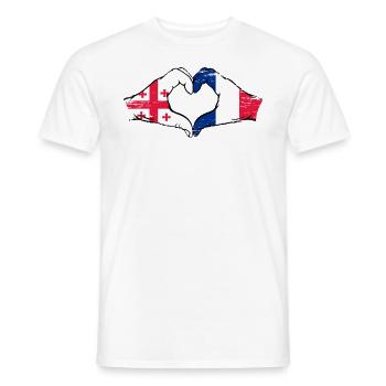 Georgien Frankreich Flagge Hände Herzform used - Männer T-Shirt - Weiß - Vorne - AI Model Male 178 dark (178cm)