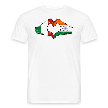 Italy India Flag Hands Heart Shape Used - Men's T-Shirt - white - Front - AI Model Male 178 dark (178cm)