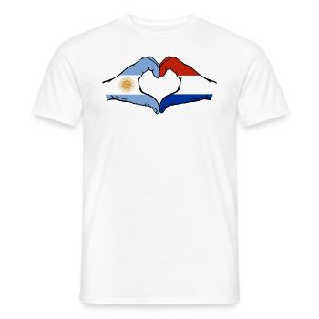 Argentina Holland Flag Hands Heart Shape - Men's T-Shirt - white - Front - AI Model Male 178 dark (178cm)