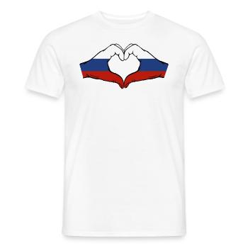 Drapeau de la Russie Mains Coeur Forme - T-shirt homme - blanc - Devant - AI Model Male 178 dark (178cm)